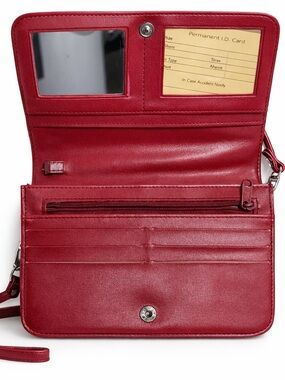 Buxton Red Leather Crossbody Wallet Purse Organizer Bag Preowned